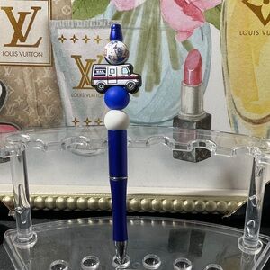 Reserved ✨Blue and White Beaded Pen with Mail Truck Charm